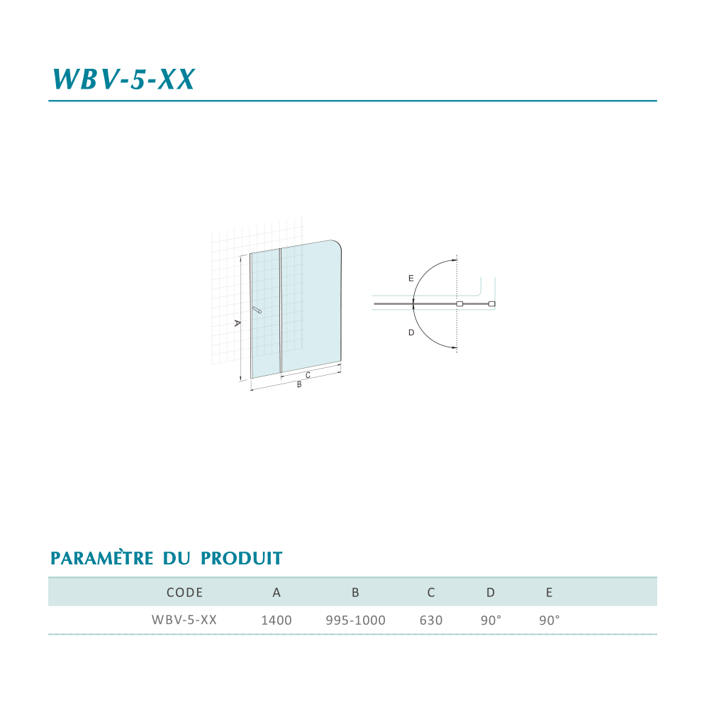 fiche technique de pare baignoire avec-barre-de-fixation