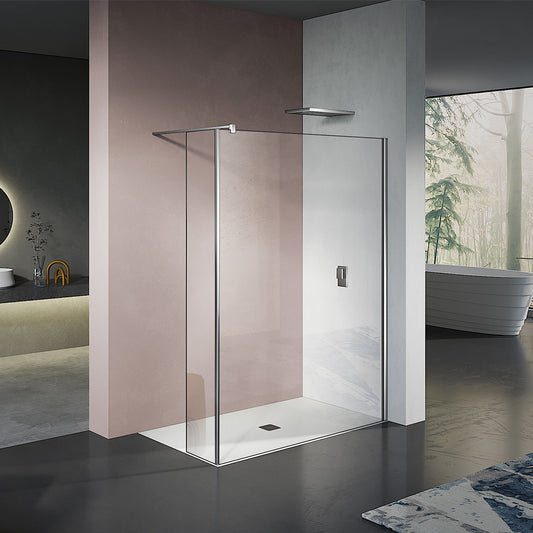 Paroi de douche avec un retour fixe 90° hauteur 200cm avec barre de stabilisation