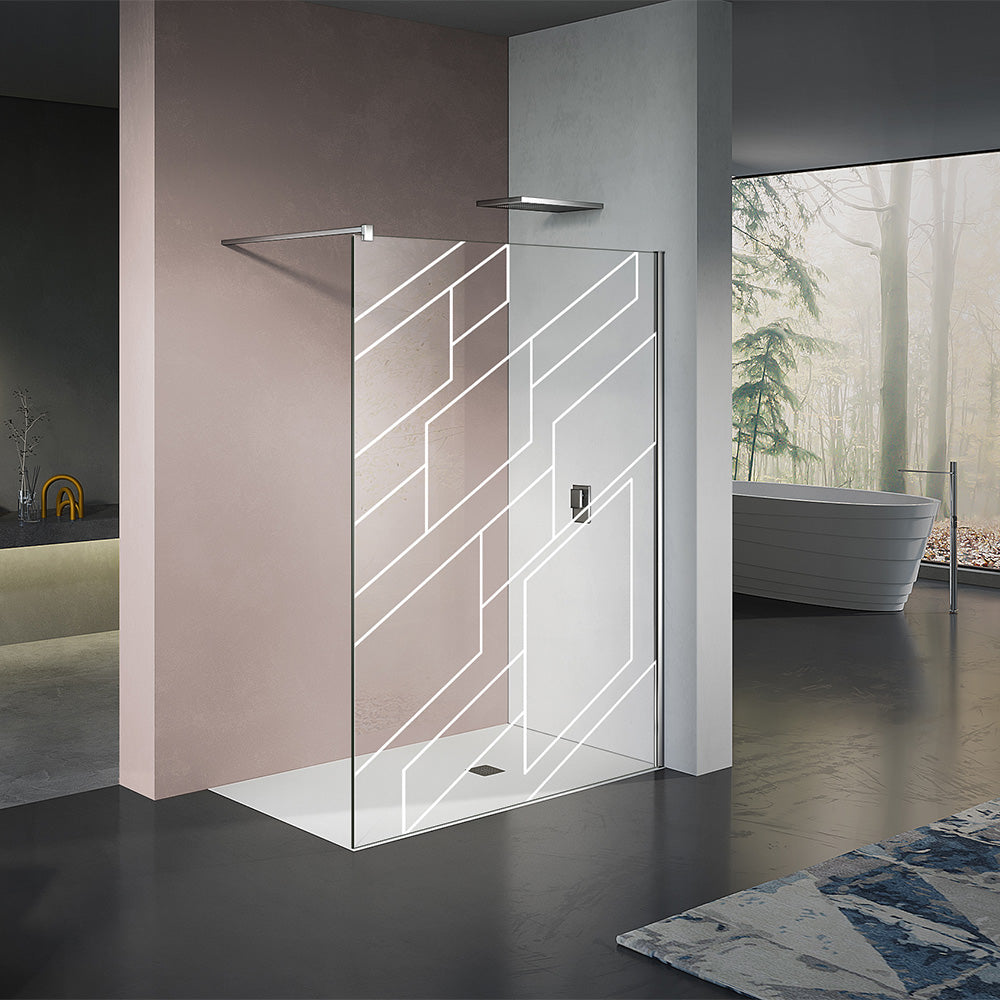 Paroi de douche avec motifs en blanc avec barre de stabilisation 90 cm
