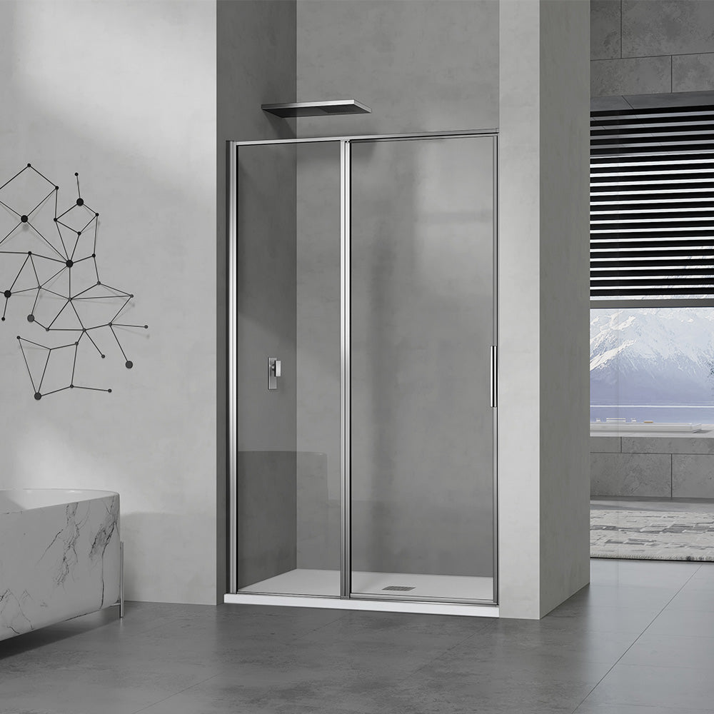 porte de douche avec partie fixe profilé chromé
