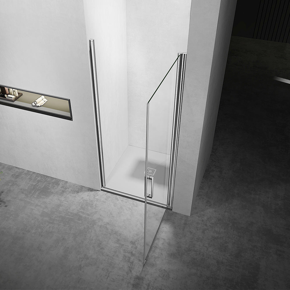 Porte de douche en verre clair ouverte