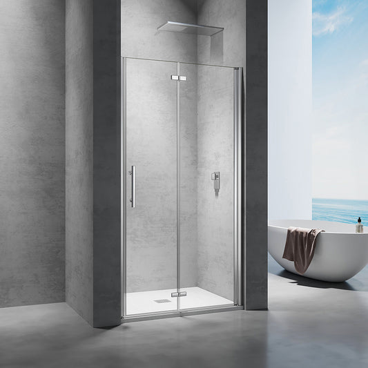 Porte de douche réversible sans cadre pliante-pivotante