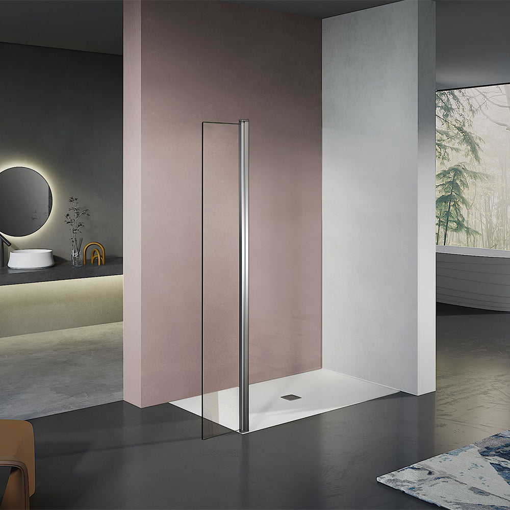 retour pivotant 180° en verre securit 8mm transparent hauteur 200cm profilé aluminium chromé