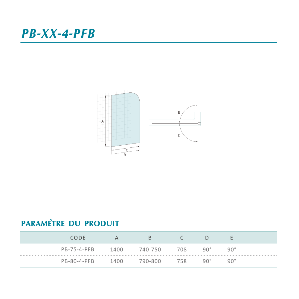 fiche technique et mesures pour pare-baignoire-transparent
