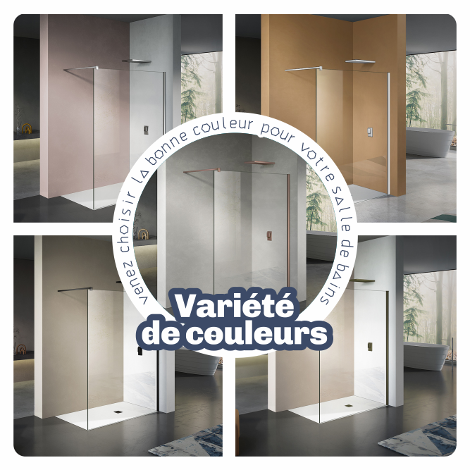 Paroi de douche en verre securit transparent, profilé mural et barre de maintien
