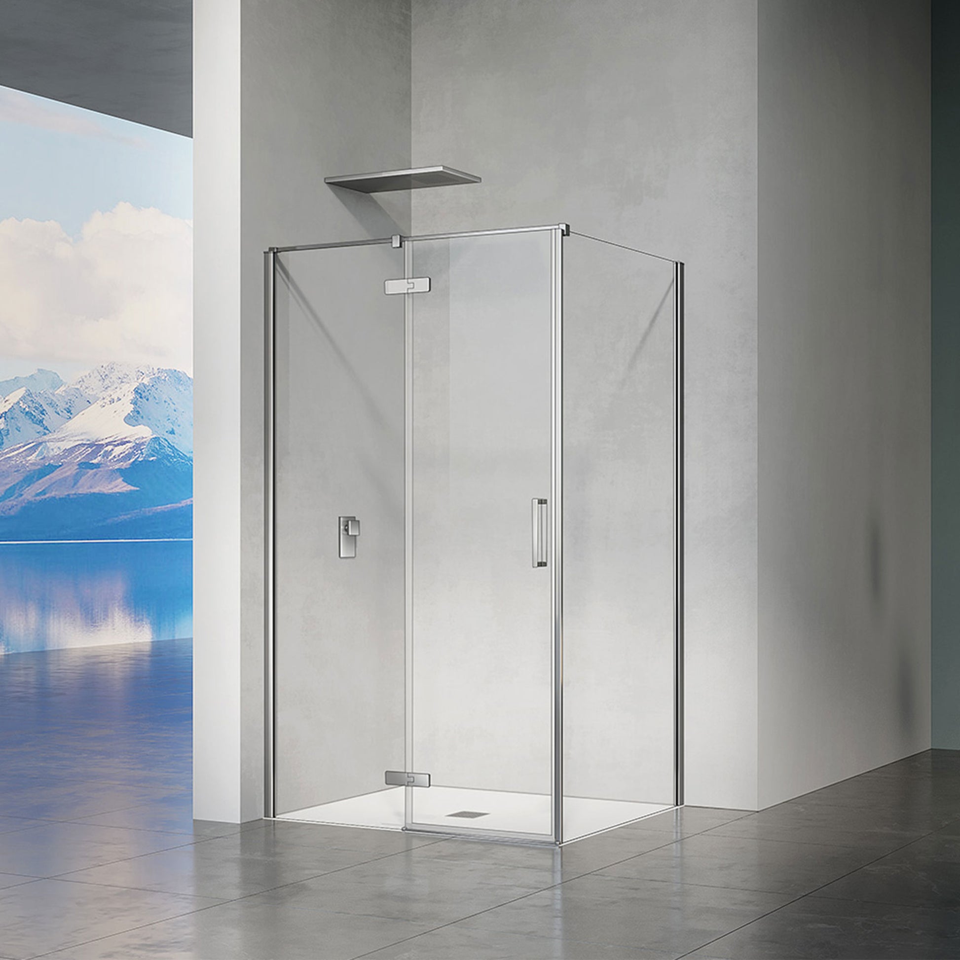 Cabine de douche en verre avec charnières en alu chromé