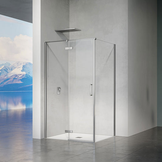 Cabine de douche en verre avec charnières en alu chromé