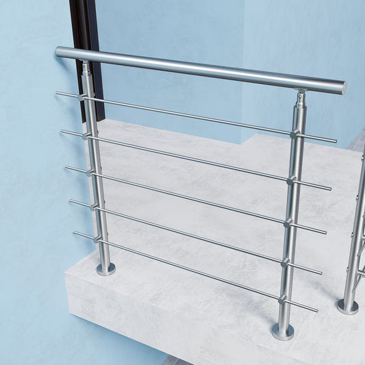 Kit Garde-corps en acier inoxydable Balustrade à 5 traverses largeur 80-200cm fixation à plat