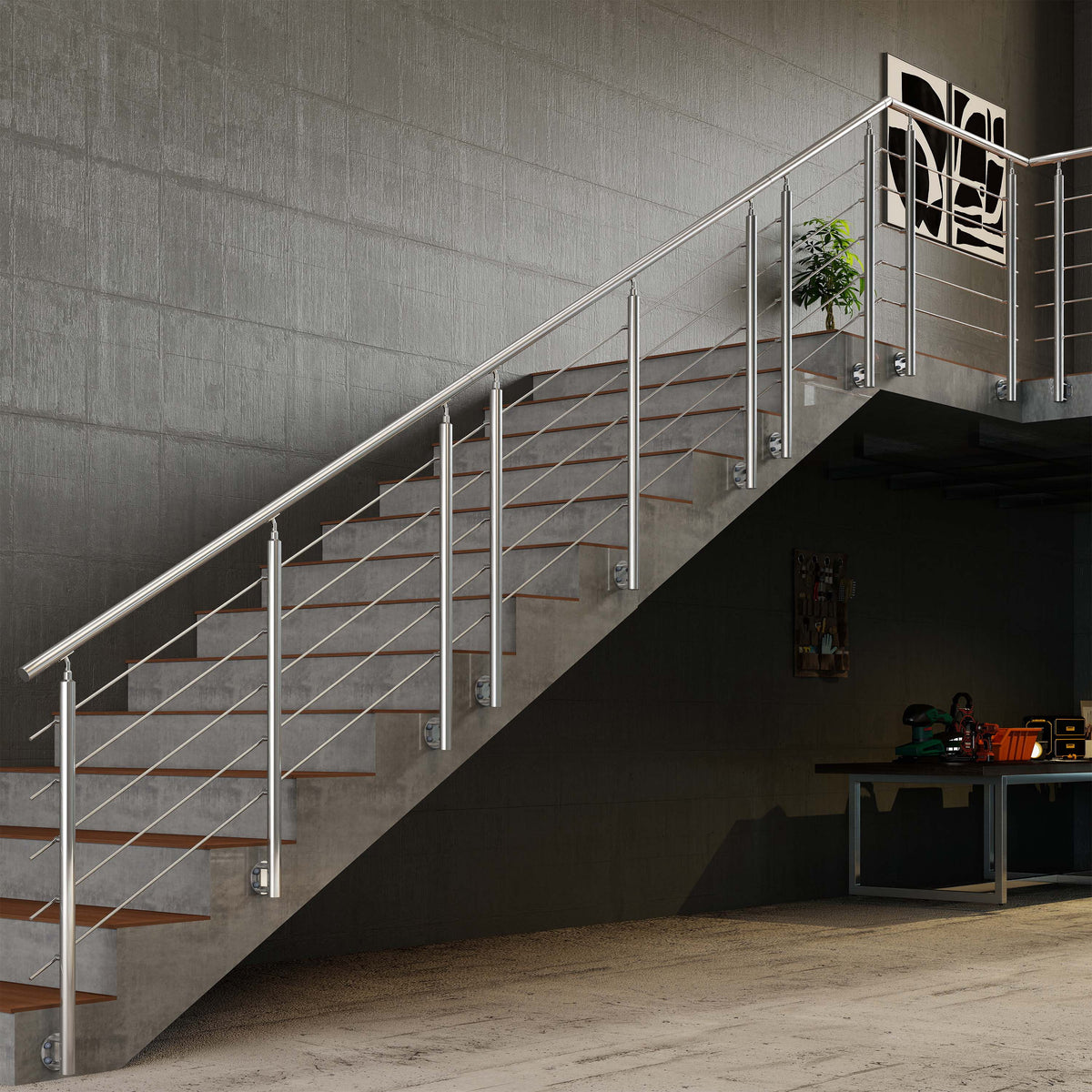 Garde-corps en acier inoxydable 304 5 traverses adapté intérieur ou extérieur Fixation latérale