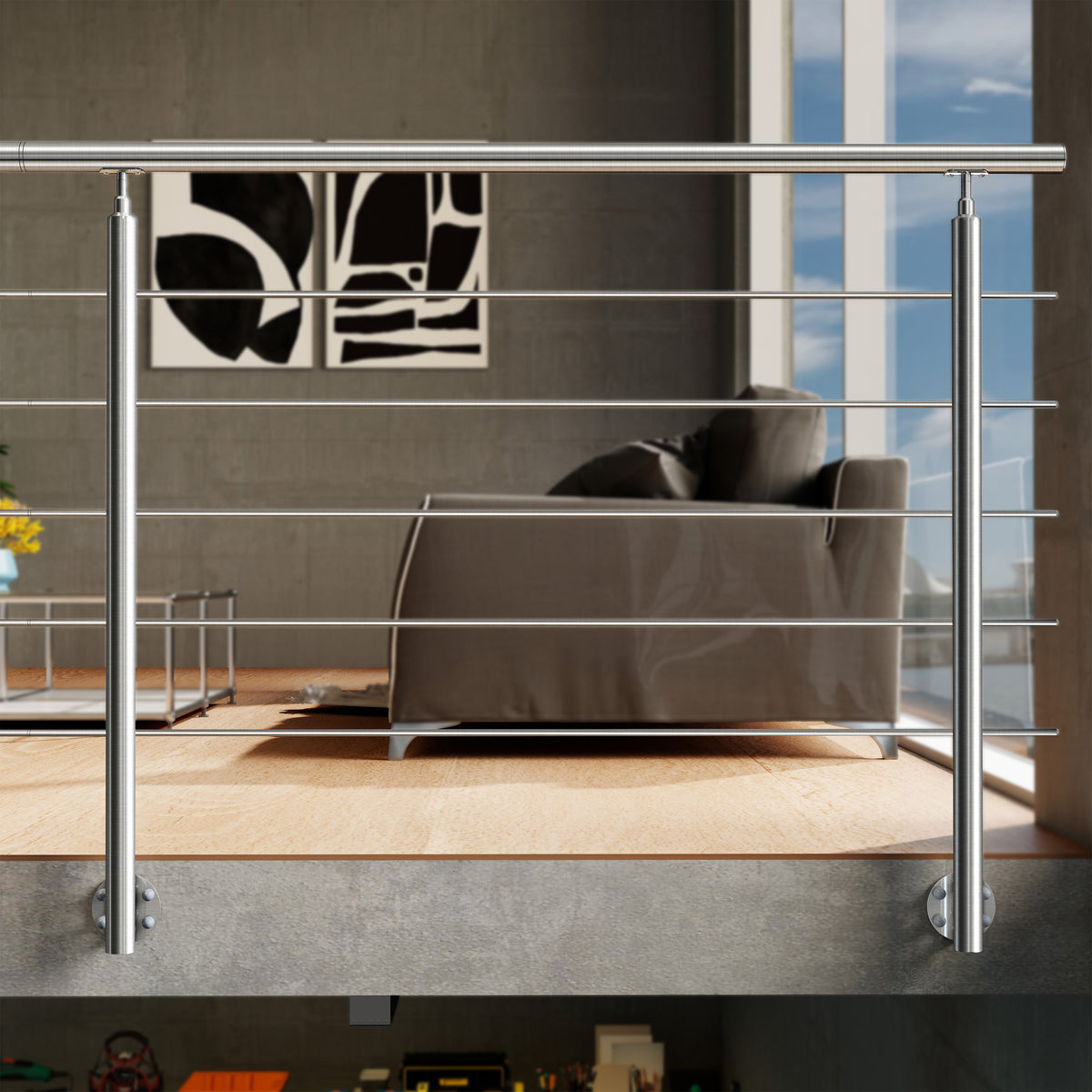 Garde-corps en acier inoxydable 304 5 traverses adapté intérieur ou extérieur Fixation latérale