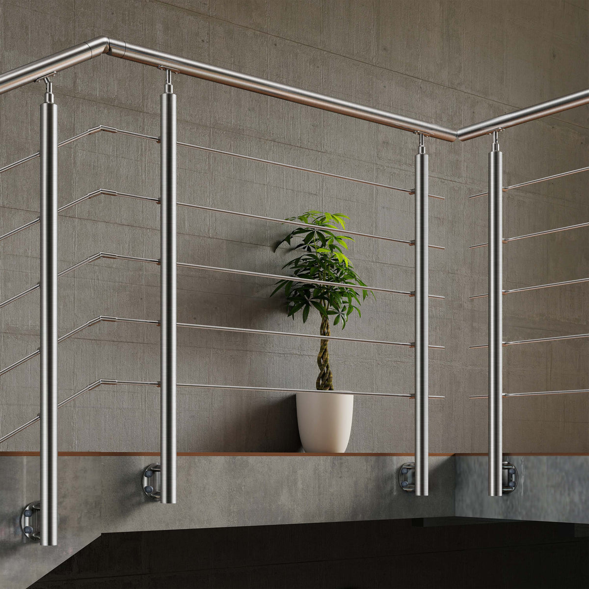 Garde-corps en acier inoxydable 304 5 traverses adapté intérieur ou extérieur Fixation latérale