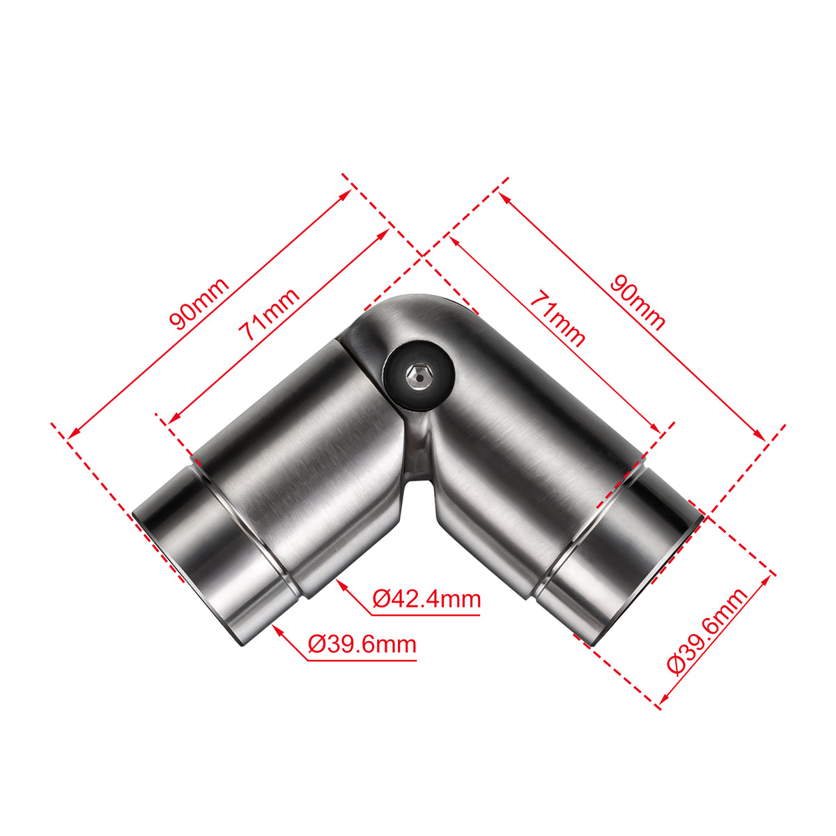 Raccord d'angle mobile pour main courante en acier inoxydable 304 brossé