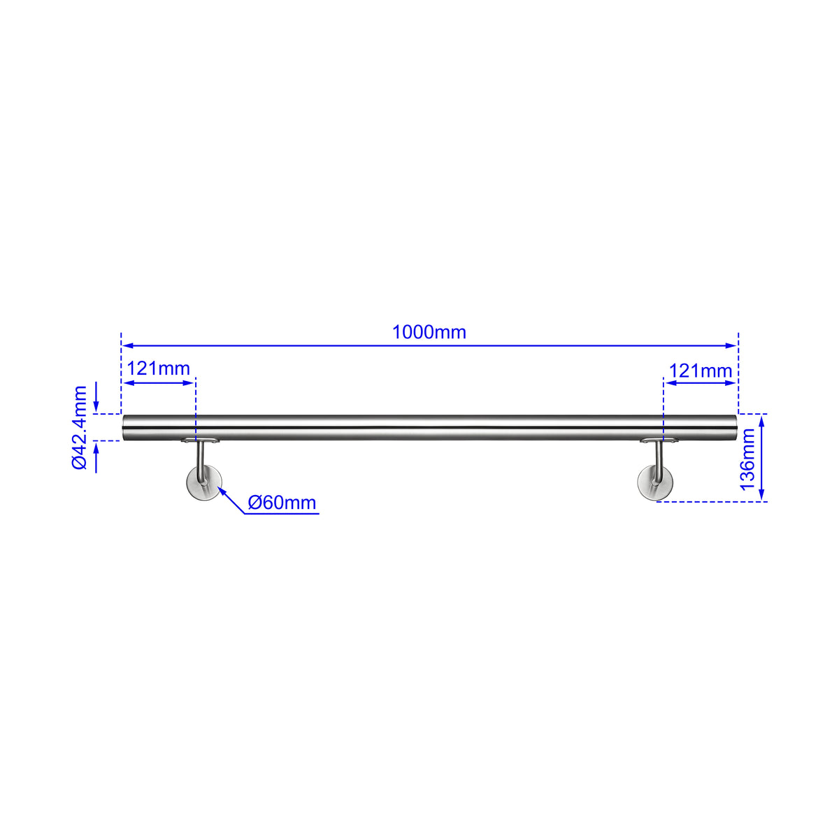 Main courante en acier inoxydable 304 adapté pose extérieure inox brossé