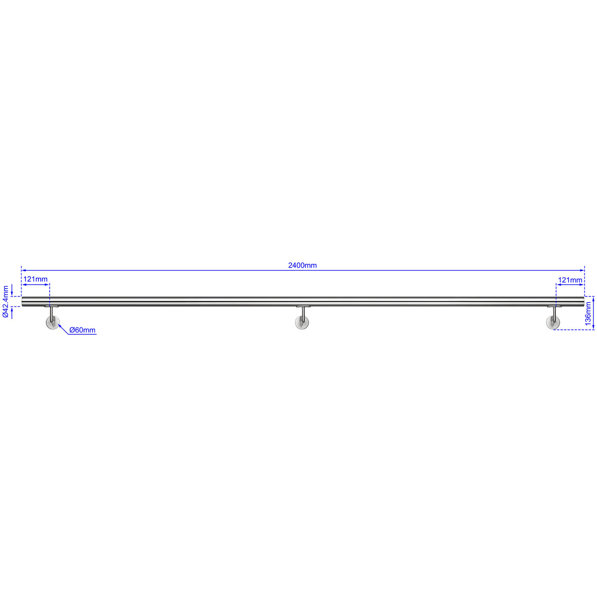 Main courante en acier inoxydable 304 adapté pose extérieure inox brossé