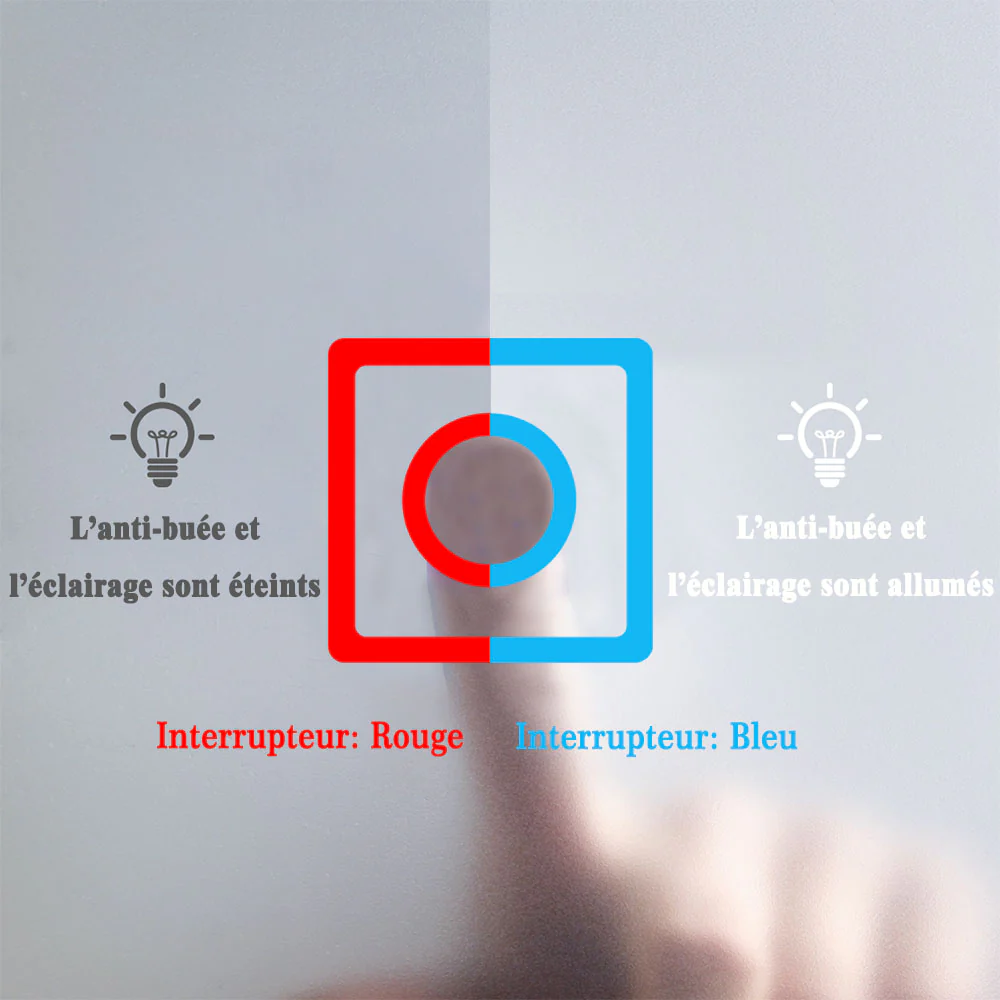 Miroir Anti-buée avec éclairage LED intégré avec pose verticale ou horizontale