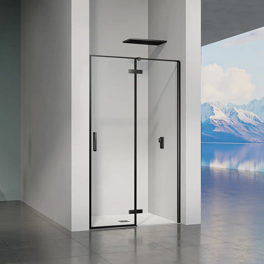 Porte de douche pivotante à charnières en verre avec porte à gauche