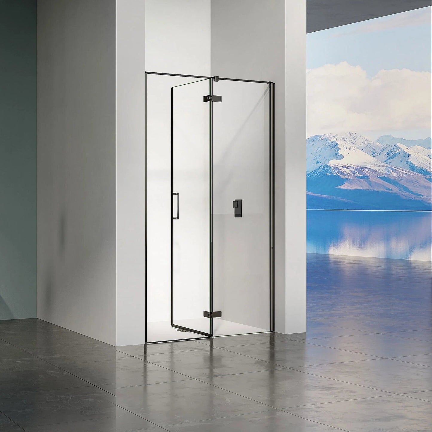 Porte de douche pivotante à charnières en verre avec porte à gauche
