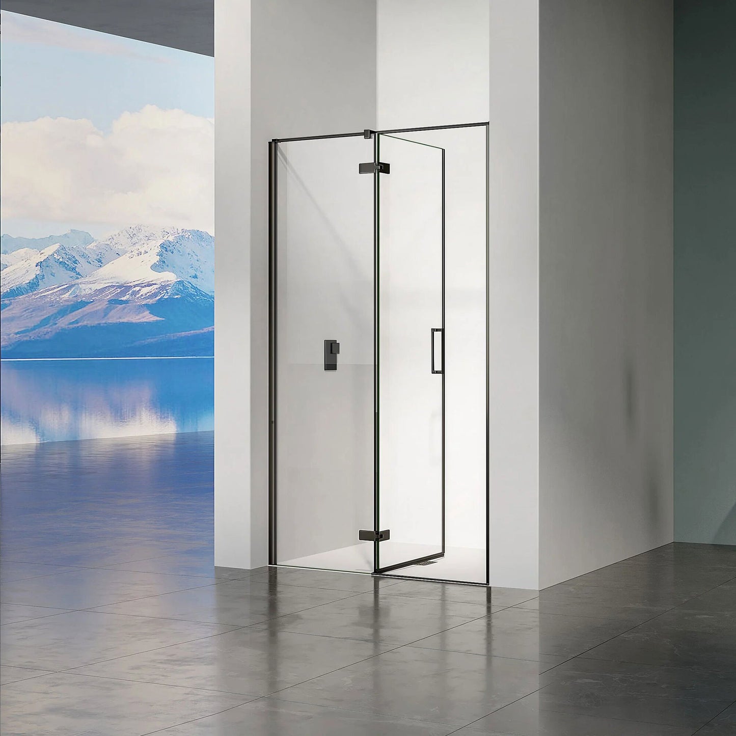 Porte de douche pivotante à charnières ouverture intérieure ou extérieure vers la gauche
