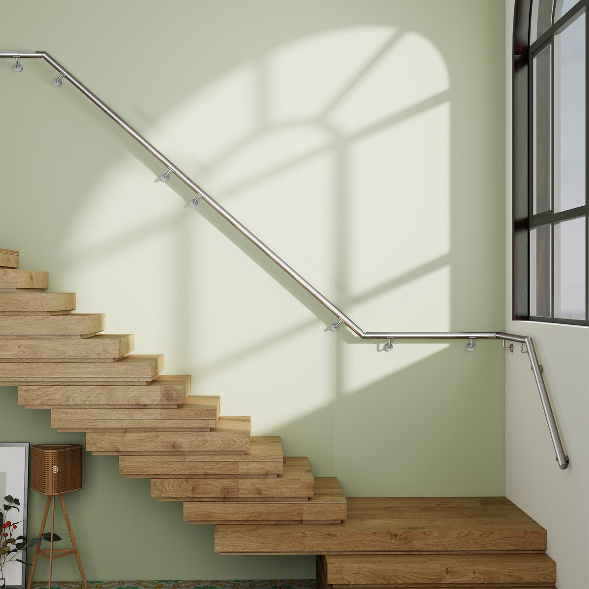 Rampe Escalier murale en inox 201 brossé avec 2 fixations murales articulées