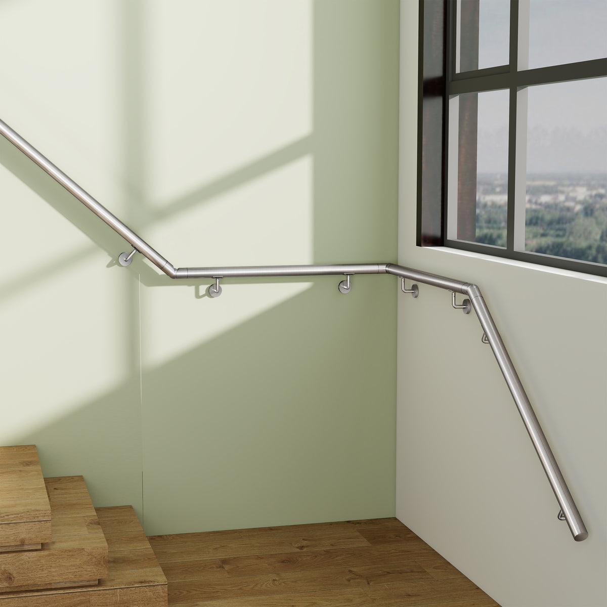 Rampe Escalier murale en inox 201 brossé avec 2 fixations murales articulées