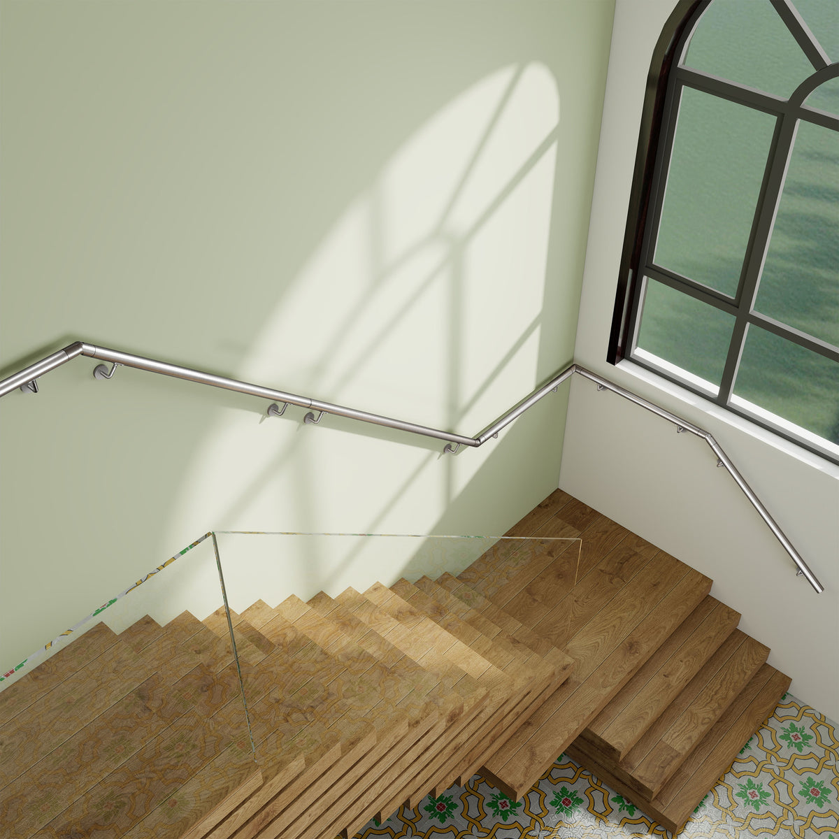 Rampe Escalier murale en inox 201 brossé avec 2 fixations murales articulées