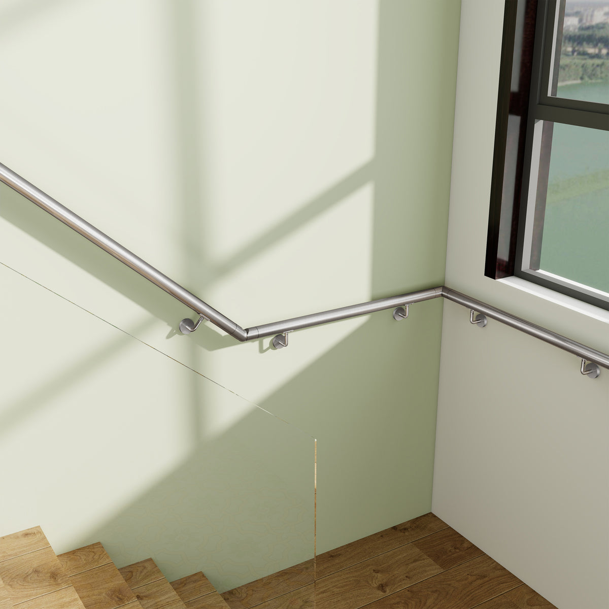 Rampe Escalier murale en inox 201 brossé avec 2 fixations murales articulées