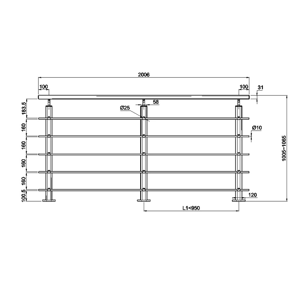 Dimensions et schémas technique garde-corps pour terrasse ou mezzanine avec fixation à la française