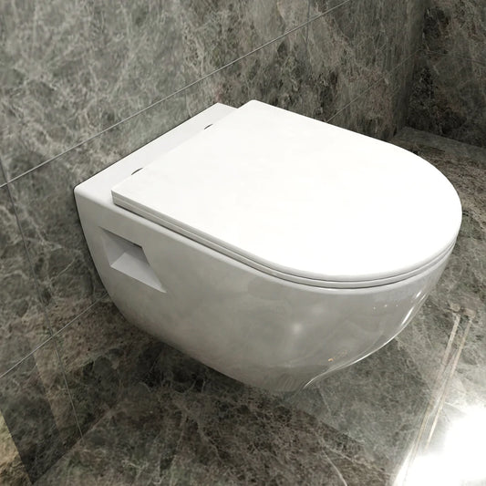 WC suspendue avec sortie horizontale sans bride avec lunette à fermeture progressive