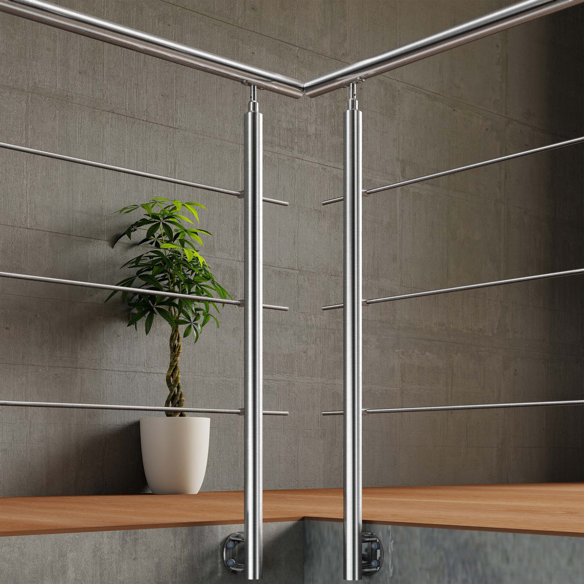 Garde-corps en acier inoxydable 304 3 traverses intérieur ou extérieur Fixation latérale à l'anglaise