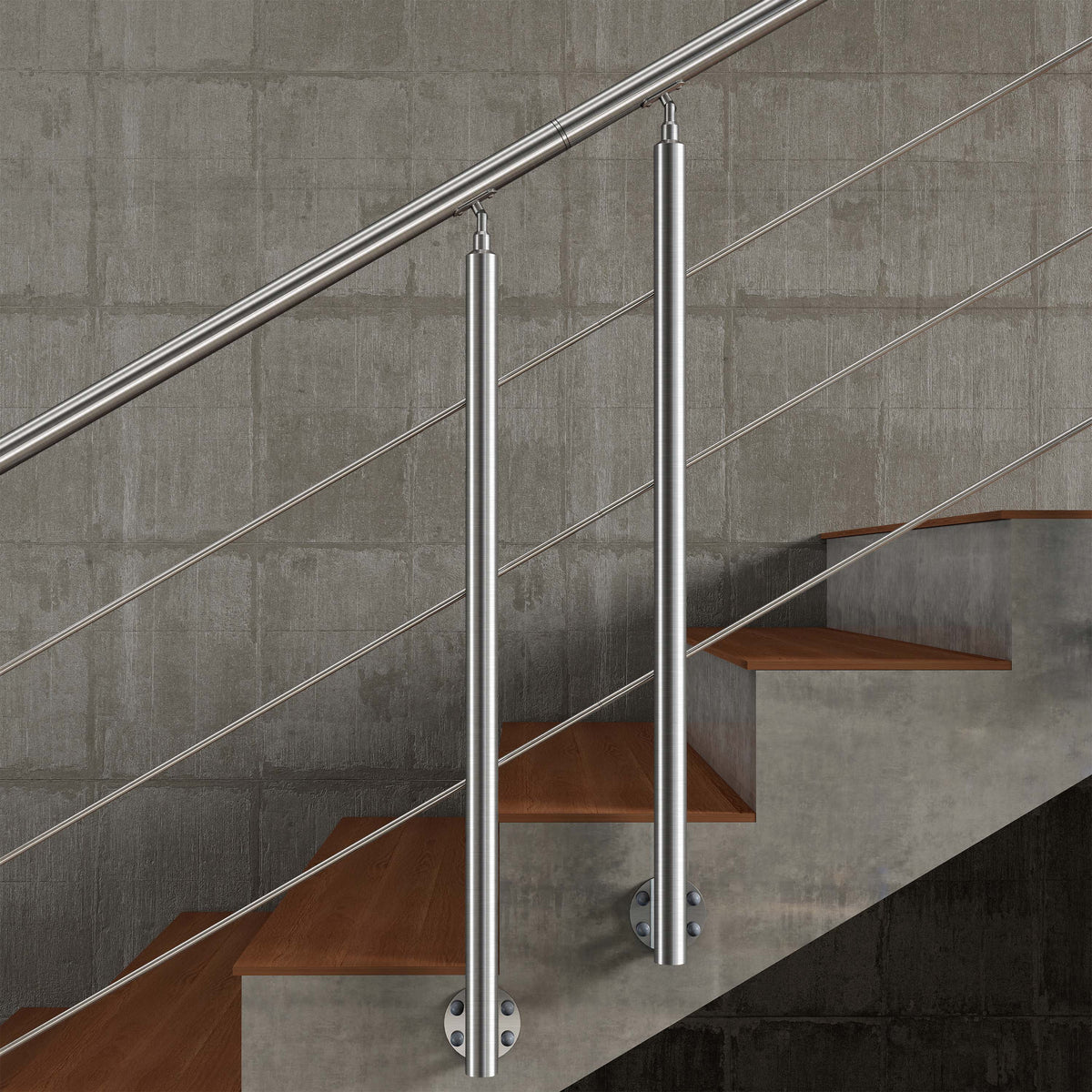 Garde-corps en acier inoxydable 304 3 traverses intérieur ou extérieur Fixation latérale à l'anglaise