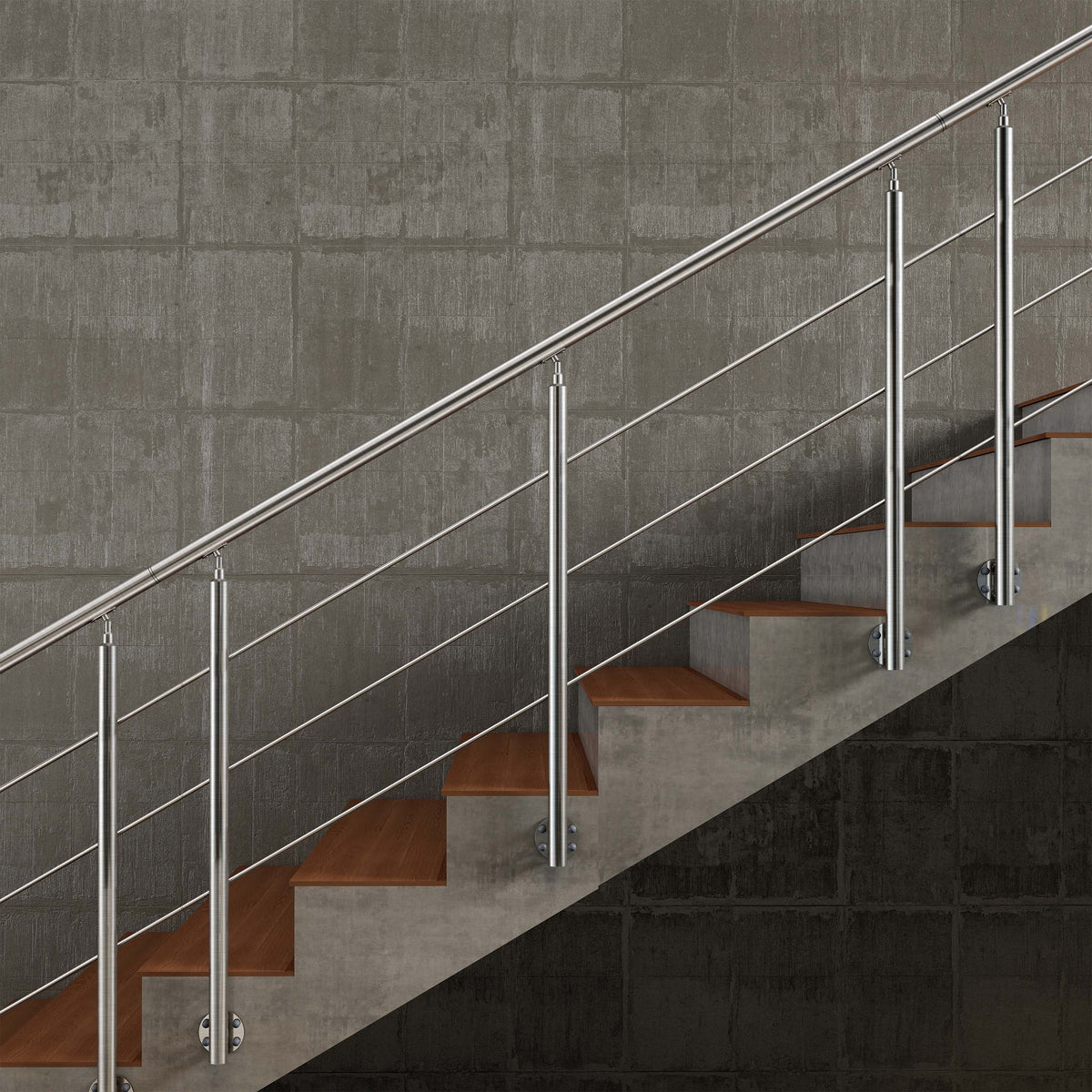 Garde-corps en acier inoxydable 304 3 traverses intérieur ou extérieur Fixation latérale à l'anglaise