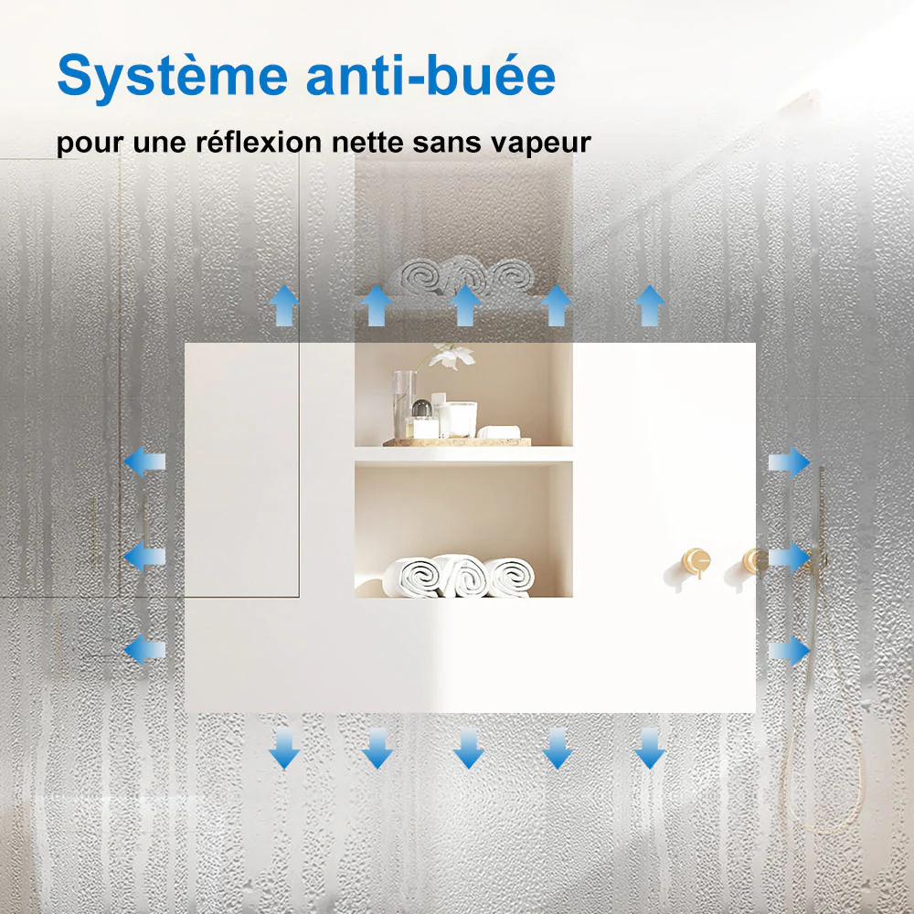 Miroir Anti-buée avec éclairage LED intégré avec pose verticale ou horizontale