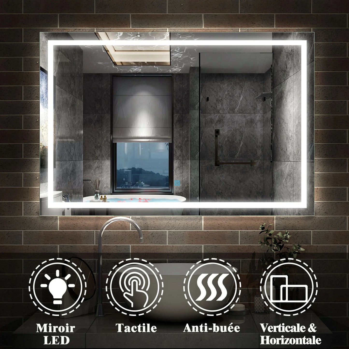 Grand miroir LED pour salle de bain avec led 6000k anti buée