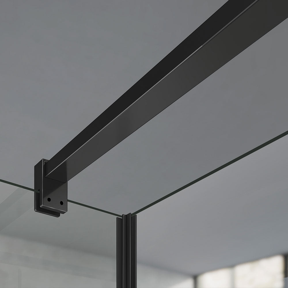 Grandverre-Paroi de douche en verre 8mm transparent avec 2 barres de maintien en noir mat