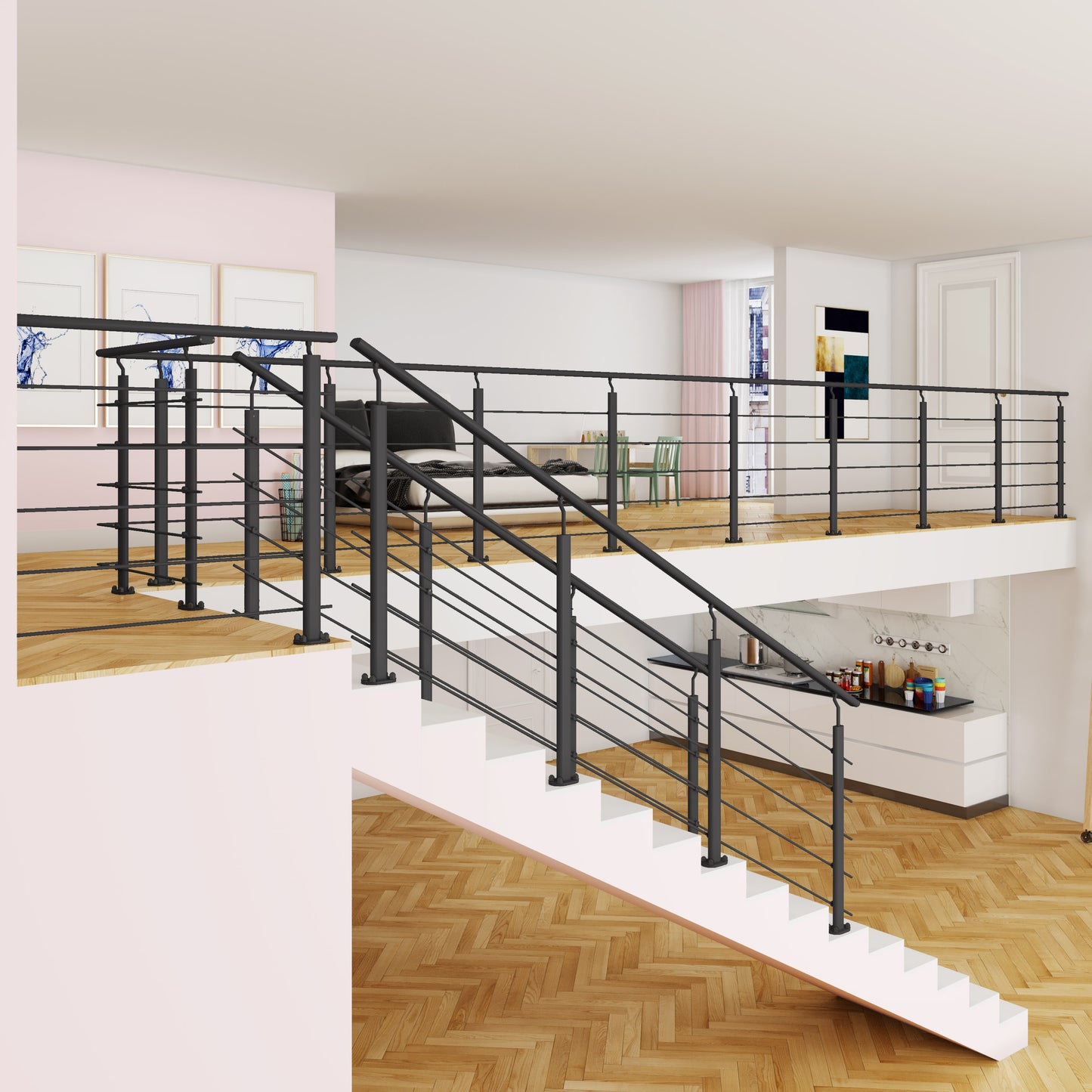 Rampe de sécurité pour escalier fixation à la française rampe en aluminium noir mat