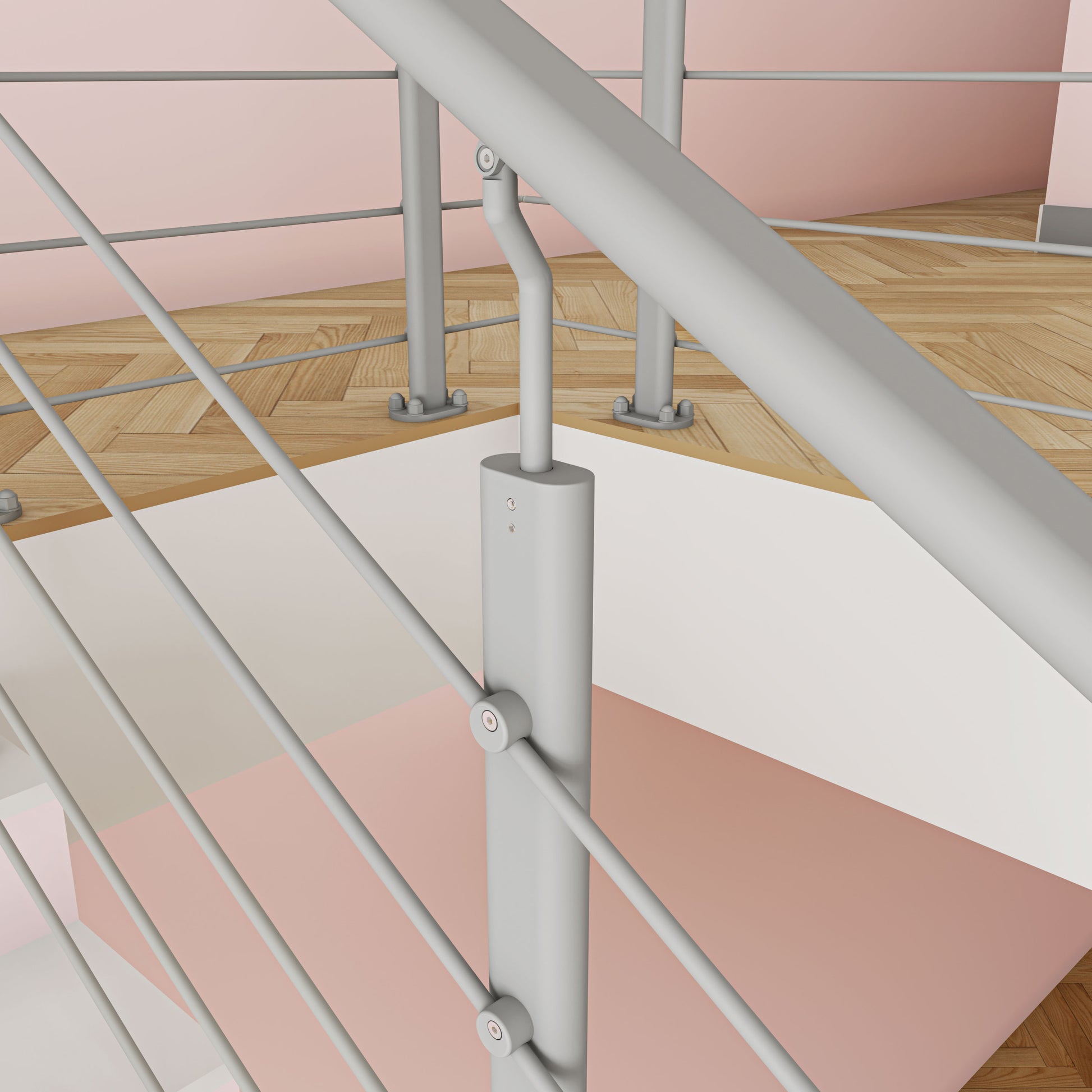 Main-courante pour rampe d'escalier en aluminium gris mat sur marches à la française