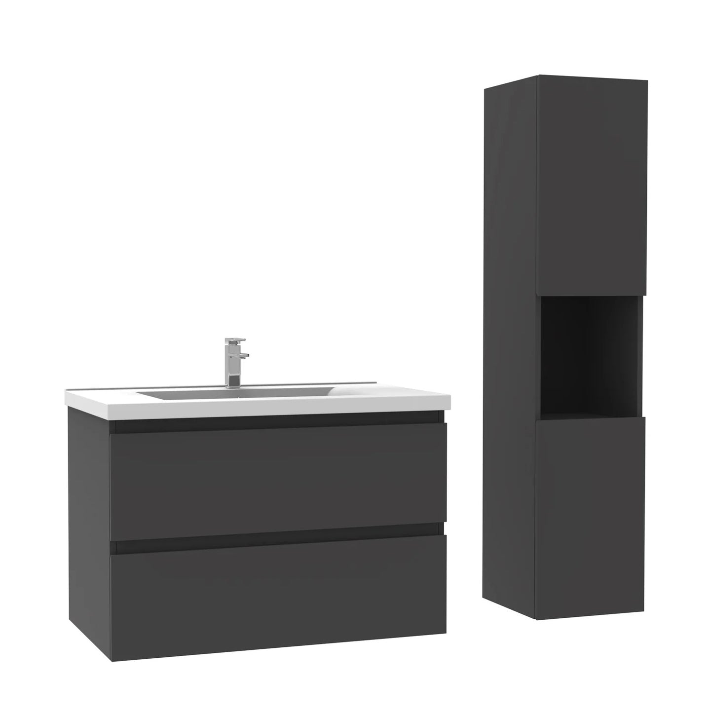 Ensemble de meubles salle de bain lavabo et meuble suspendu 79cm avec colonne 30x30