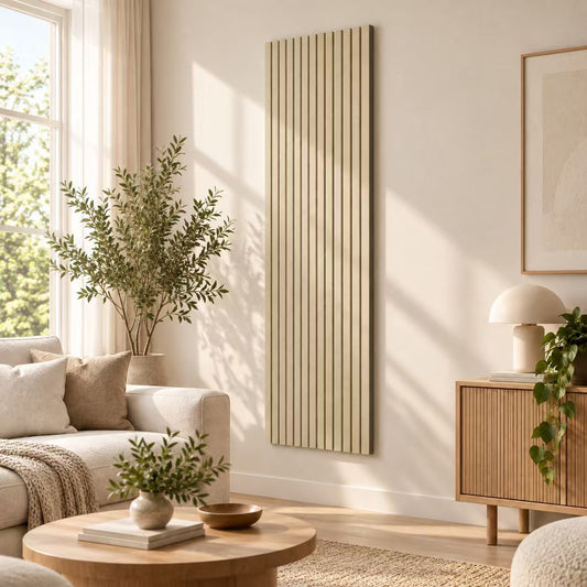 Panneaux acoustique décoratif tasseaux bois finition chêne naturel absoption sonore NRC 0,7