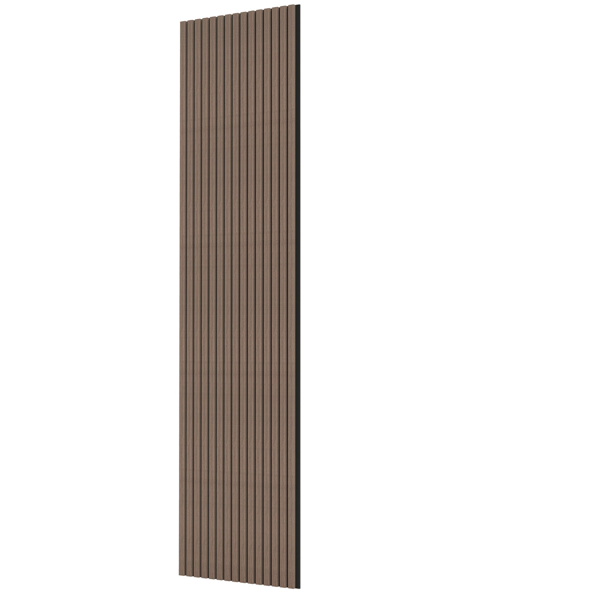 Panneaux acoustiques décoratifs à tasseaux bois, finition noyer, absorption sonore NRC 0,7