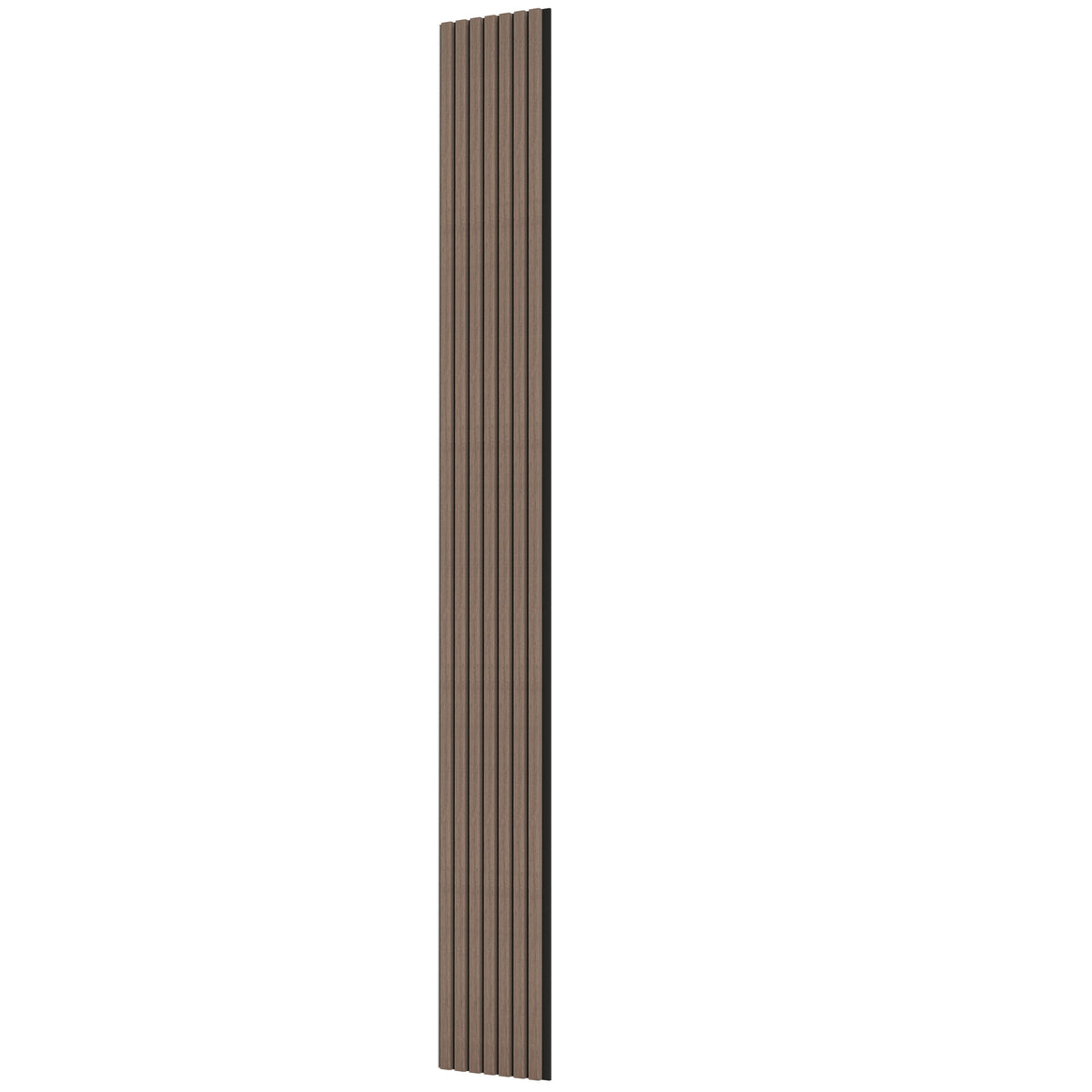 Panneaux acoustiques décoratifs à tasseaux bois, finition noyer, absorption sonore NRC 0,7