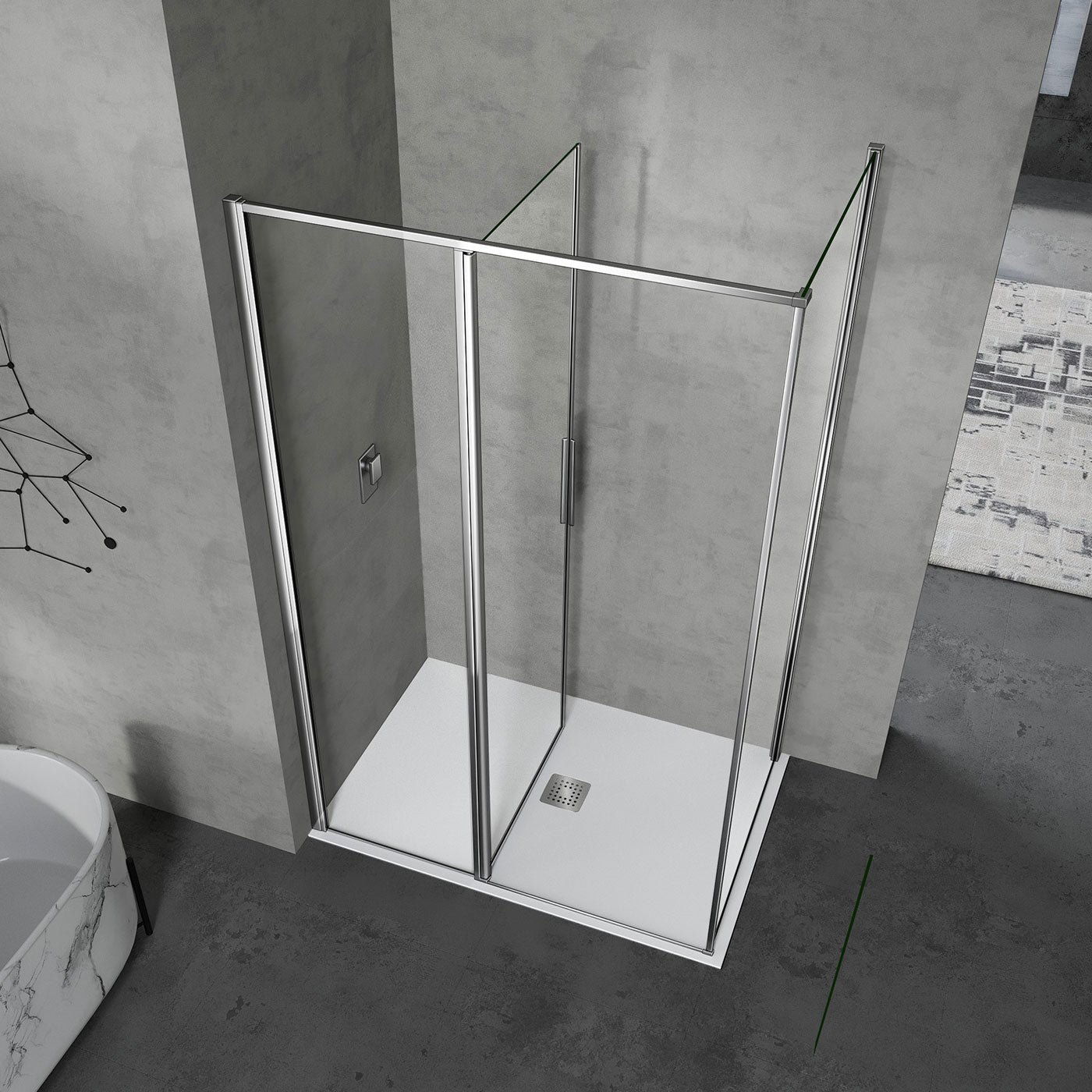 grandverre porte de douche avec élément fixe verre 6mm ouverture intérieure profilé aluminium chromes