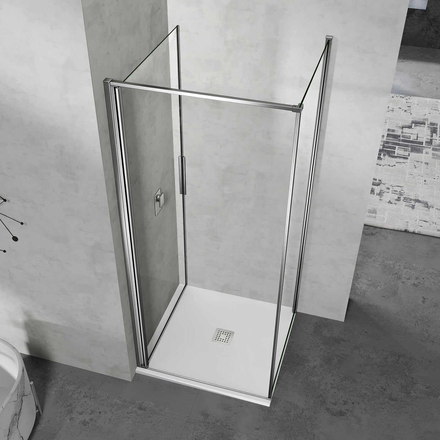 grandverre cabine de douche pivotante ouverture vers l'intérieur verre 6mm profilés aluminium chromé aspect inox 
