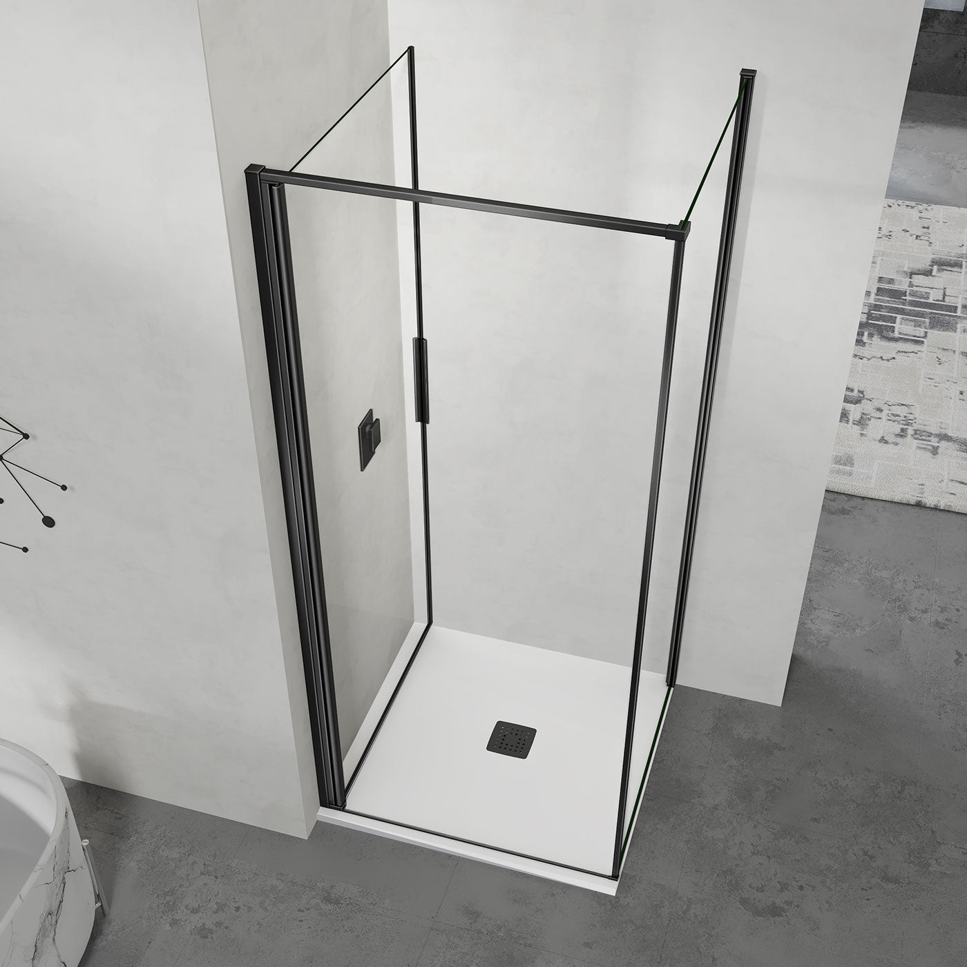 grandverre cabine de douche pivotante ouverture vers l'intérieur verre 6mm profilés aluminium noir mat