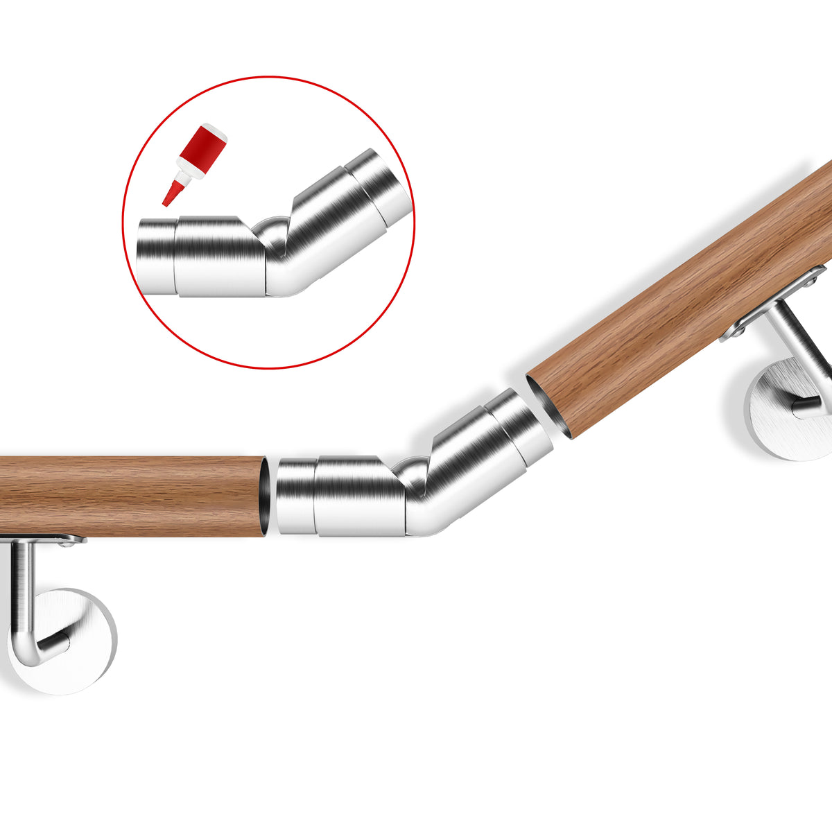 Raccord d'angle mobile pour main courante en acier inoxydable 304 brossé