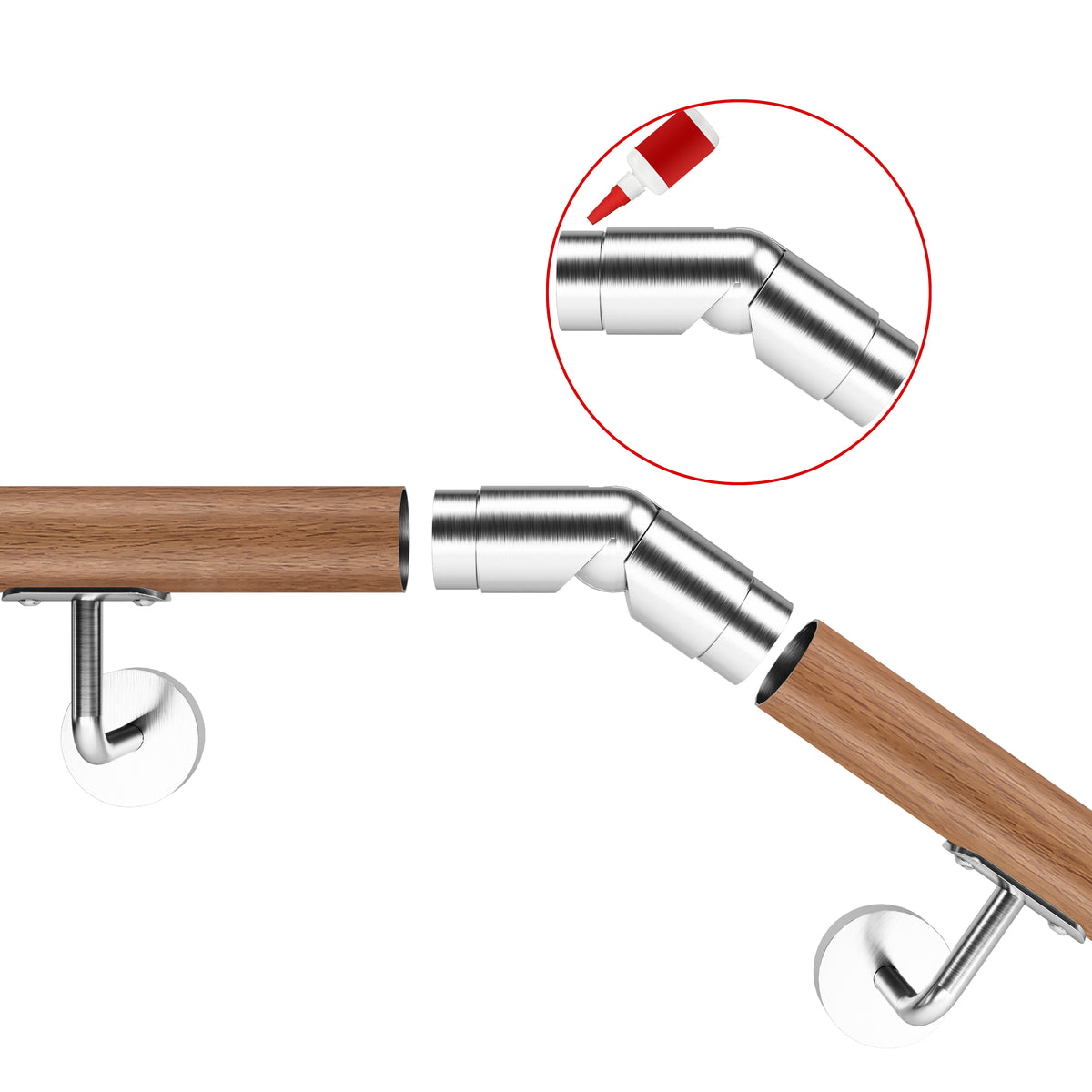 Raccord d'angle mobile pour main courante en acier inoxydable 304 brossé