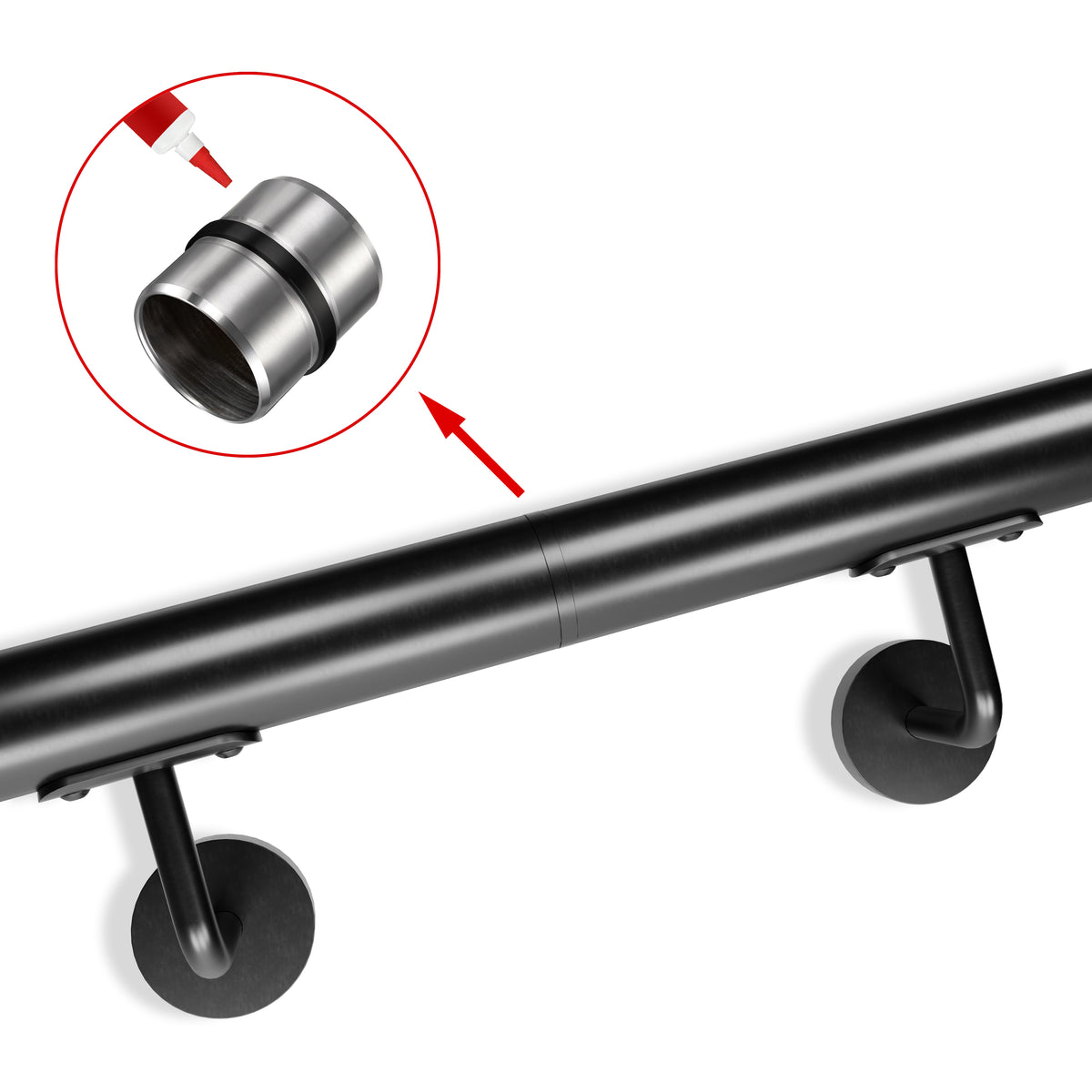 Raccord droit d'extension pour main courante en acier inoxydable 304 en noir mat