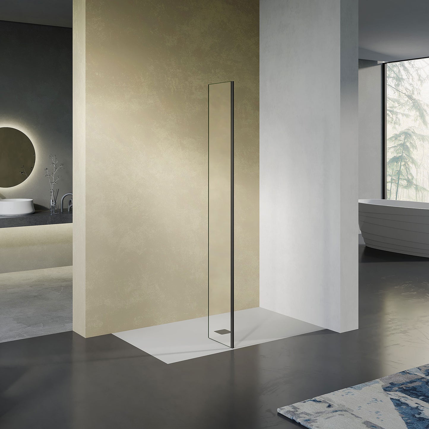 Retour fixe seul en verre securit transparent pour paroi de douche à l'italienne de 30-70-80-90cm