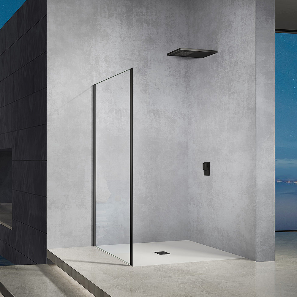 Paroi latérale de la cabine de douche en L avec profilé mural en aluminium noir mat