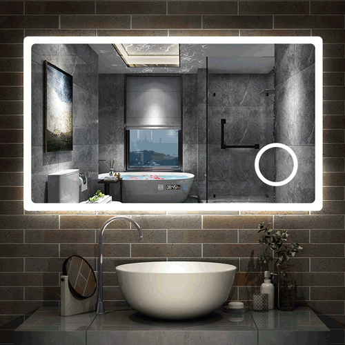 Miroir mural rectangulaire de salle de bain, illumination LED 2500K/6500K