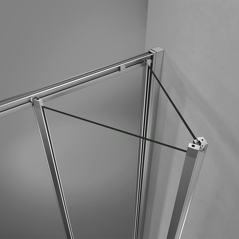 Ouverture pliante sur raille pour porte de douche en aluminium chromé et verre transparent
